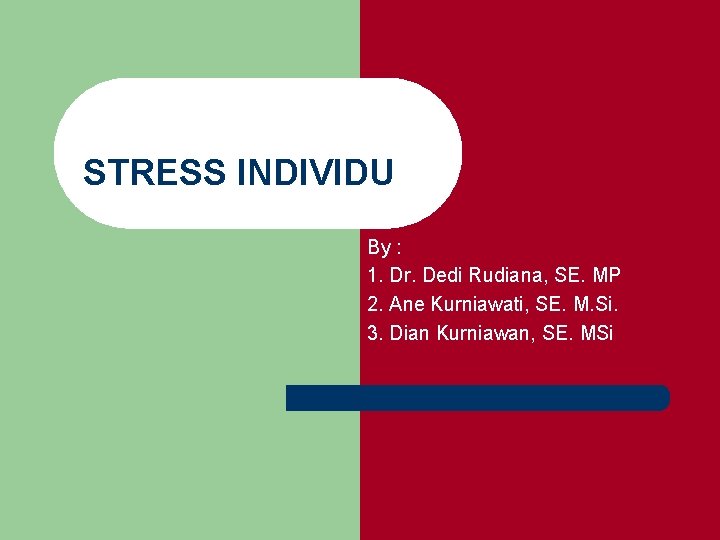 STRESS INDIVIDU By : 1. Dr. Dedi Rudiana, SE. MP 2. Ane Kurniawati, SE.