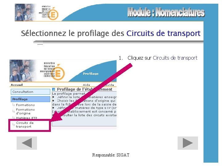 Sélectionnez le profilage des Circuits de transport 1. Cliquez sur Circuits de transport Responsable: