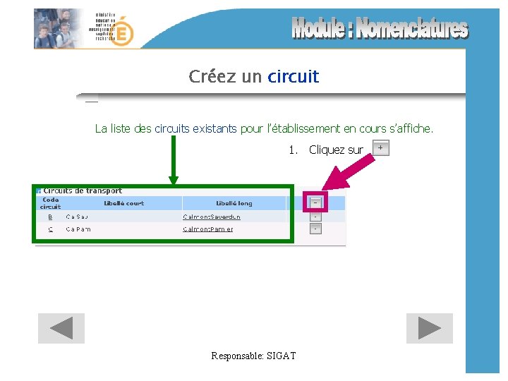 Créez un circuit La liste des circuits existants pour l’établissement en cours s’affiche. 1.