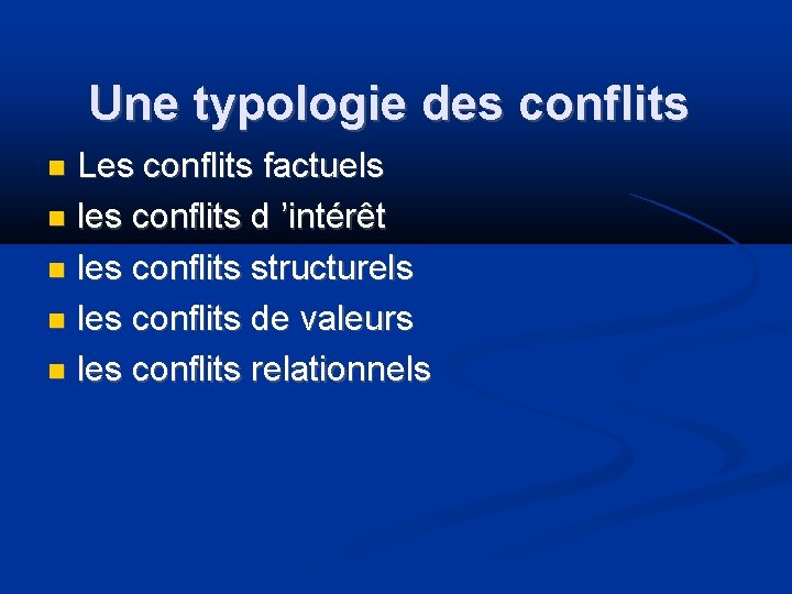 Une typologie des conflits Les conflits factuels les conflits d ’intérêt les conflits structurels