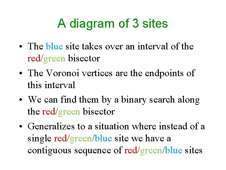 A diagram of 3 sites • The blue site takes over an interval of