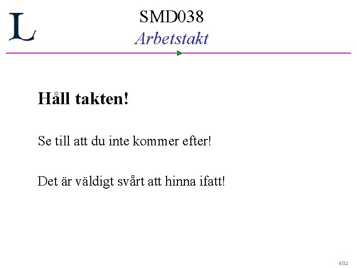 SMD 038 Arbetstakt Håll takten! Se till att du inte kommer efter! Det är SMD 038 Arbetstakt Håll takten! Se till att du inte kommer efter! Det är