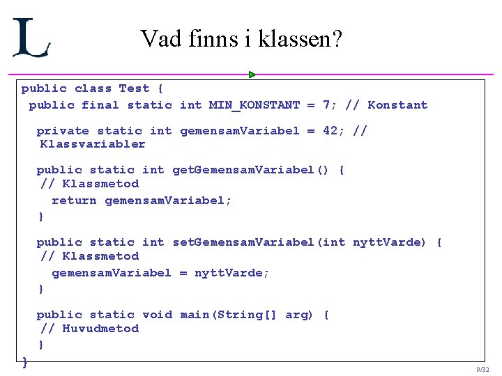 Vad finns i klassen? public class Test { public final static int MIN_KONSTANT = Vad finns i klassen? public class Test { public final static int MIN_KONSTANT =