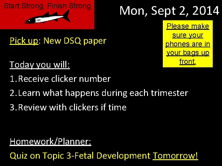 Start Strong, Finish Strong Pick up: New DSQ paper Mon, Sept 2, 2014 Please