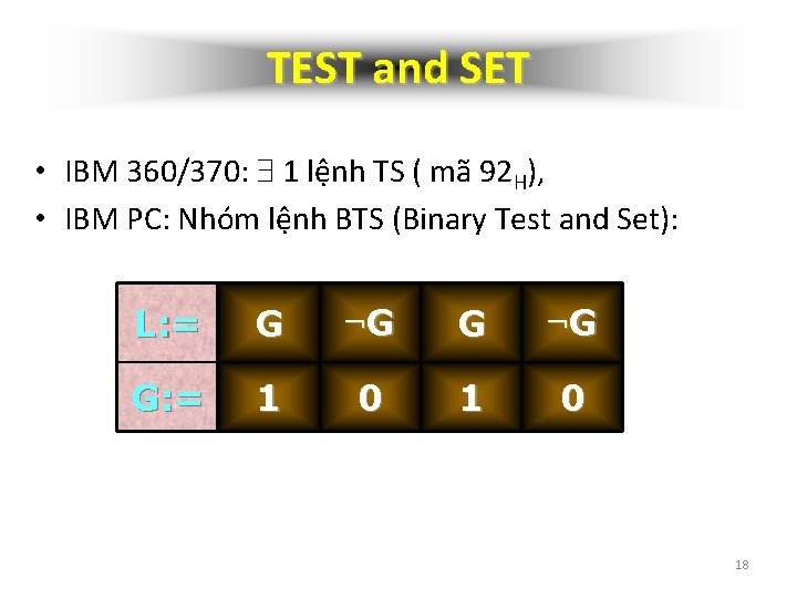 TEST and SET • IBM 360/370: 1 lệnh TS ( mã 92 H), •