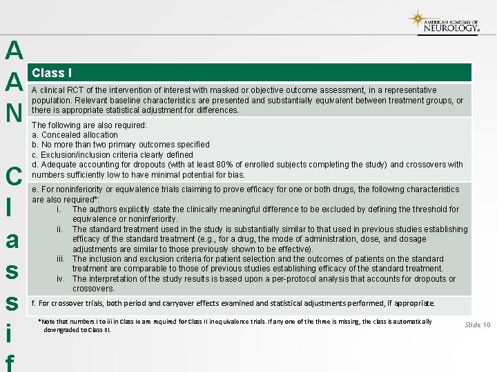 A A N C l a s s i Class I A clinical RCT