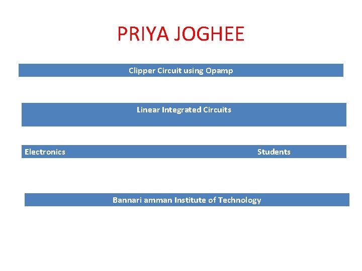 PRIYA JOGHEE Clipper Circuit using Opamp Linear Integrated Circuits Electronics Students Bannari amman Institute