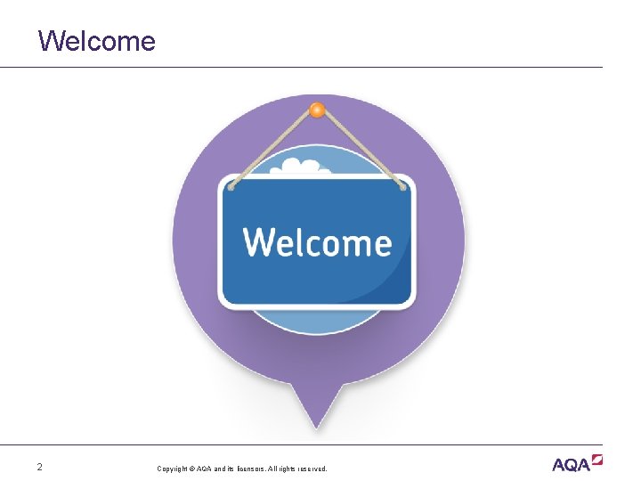 Welcome 2 Copyright © AQA and its licensors. All rights reserved. 
