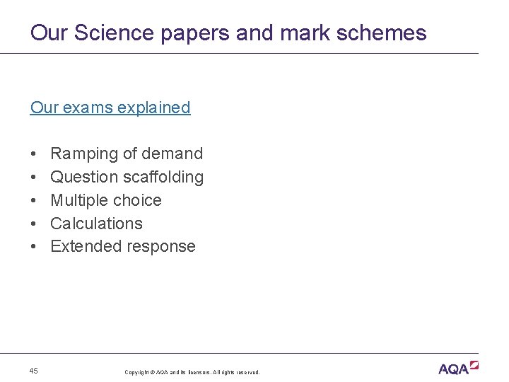 Our Science papers and mark schemes Our exams explained • • • 45 Ramping
