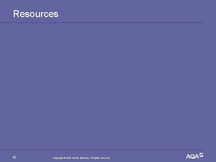 Resources 46 Copyright © AQA and its licensors. All rights reserved. 