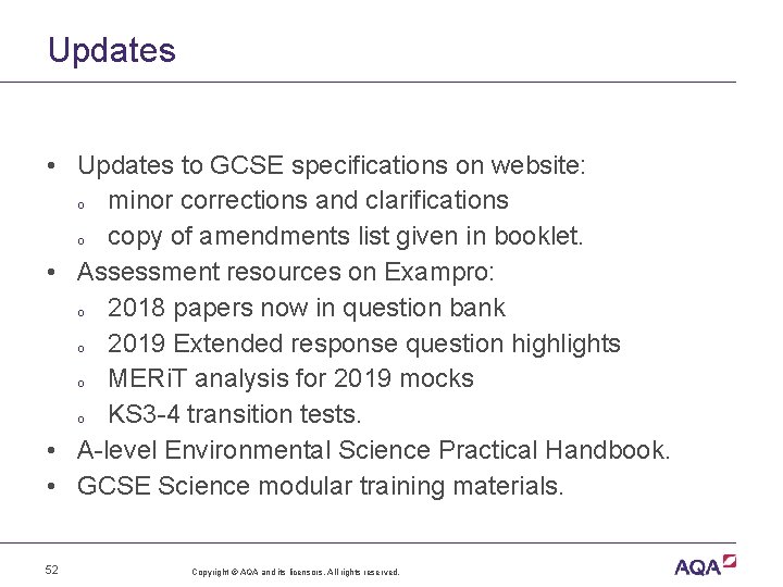 Updates • Updates to GCSE specifications on website: o minor corrections and clarifications o