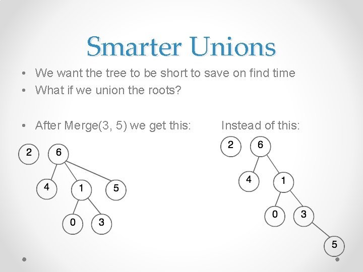 Smarter Unions • We want the tree to be short to save on find