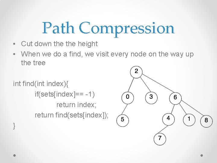 Path Compression • Cut down the height • When we do a find, we