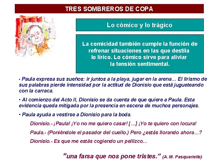 TRES SOMBREROS DE COPA Lo cómico y lo trágico La comicidad también cumple la