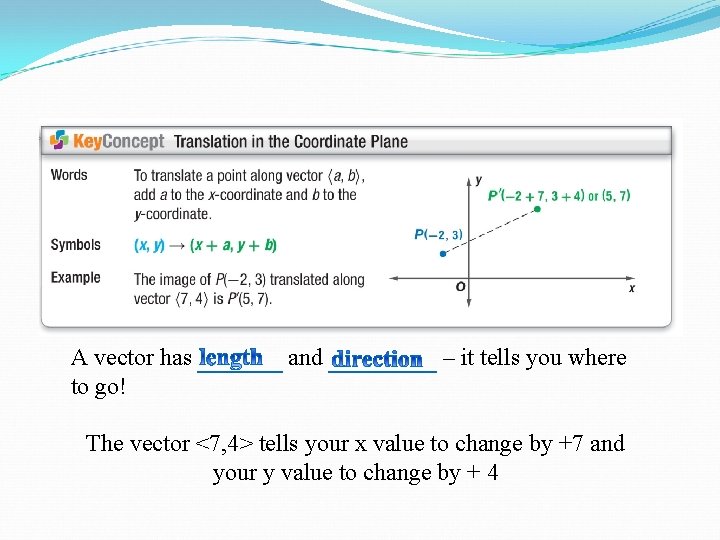 A vector has to go! and – it tells you where The vector <7, A vector has to go! and – it tells you where The vector <7,