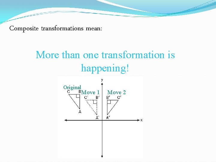 Composite transformations mean: More than one transformation is happening! Original Move 1 Move 2 Composite transformations mean: More than one transformation is happening! Original Move 1 Move 2