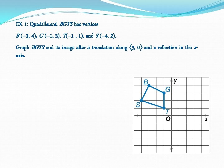 EX 1: Quadrilateral BGTS has vertices B (– 3, 4), G (– 1, 3), EX 1: Quadrilateral BGTS has vertices B (– 3, 4), G (– 1, 3),