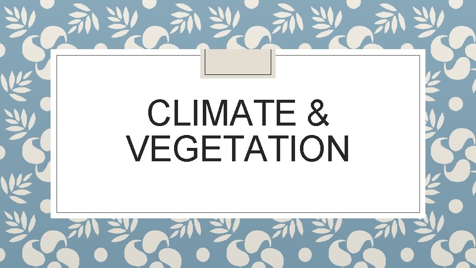 CLIMATE & VEGETATION CLIMATE & VEGETATION