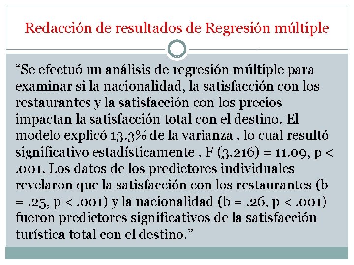 Redacción de resultados de Regresión múltiple “Se efectuó un análisis de regresión múltiple para