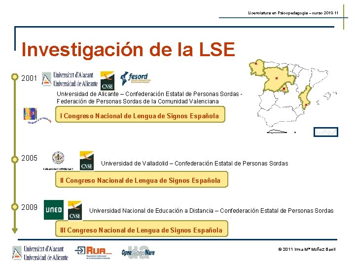 Licenciatura en Psicopedagogía – curso 2010 -11 Investigación de la LSE 2001 Universidad de