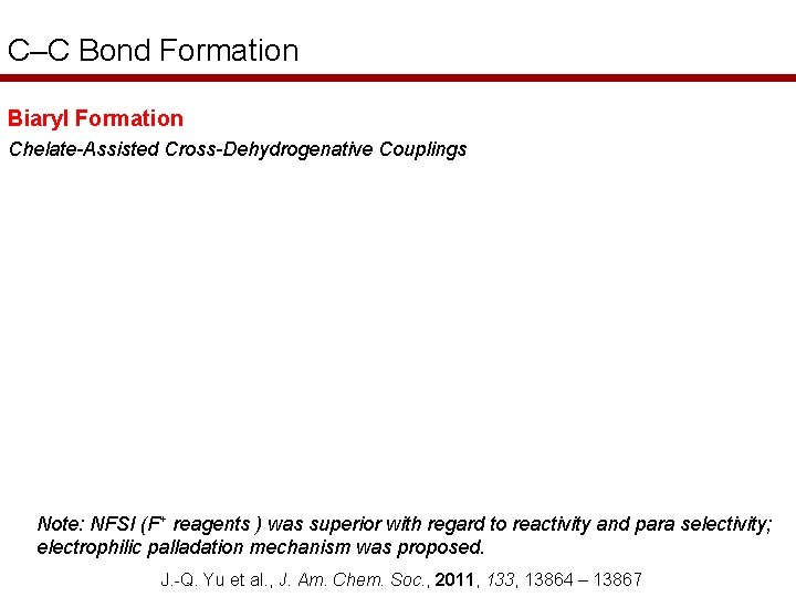 C–C Bond Formation Biaryl Formation Chelate-Assisted Cross-Dehydrogenative Couplings Note: NFSI (F+ reagents ) was