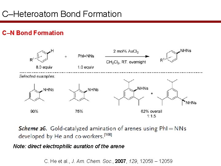 C–Heteroatom Bond Formation C–N Bond Formation Note: direct electrophilic auration of the arene C.