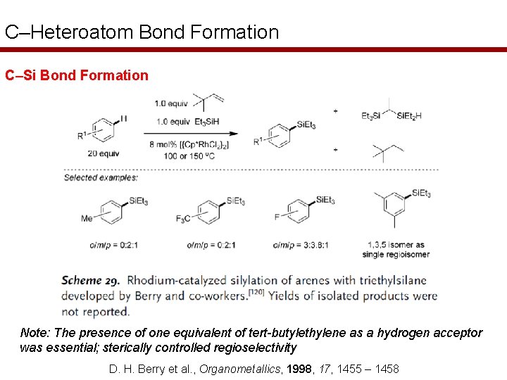 C–Heteroatom Bond Formation C–Si Bond Formation Note: The presence of one equivalent of tert-butylethylene
