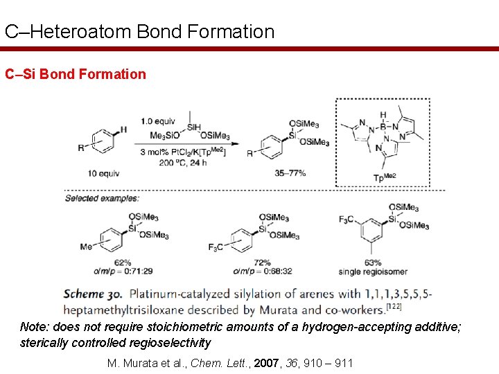 C–Heteroatom Bond Formation C–Si Bond Formation Note: does not require stoichiometric amounts of a