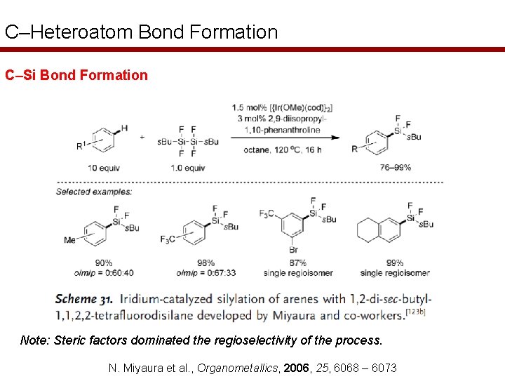 C–Heteroatom Bond Formation C–Si Bond Formation Note: Steric factors dominated the regioselectivity of the