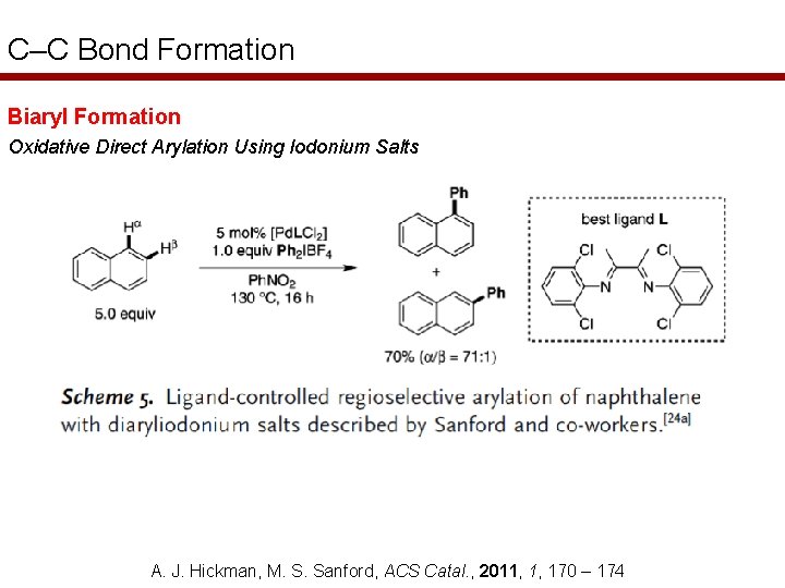 C–C Bond Formation Biaryl Formation Oxidative Direct Arylation Using Iodonium Salts A. J. Hickman,