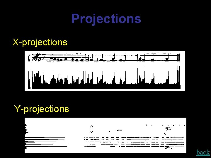 Projections X-projections Y-projections back Projections X-projections Y-projections back