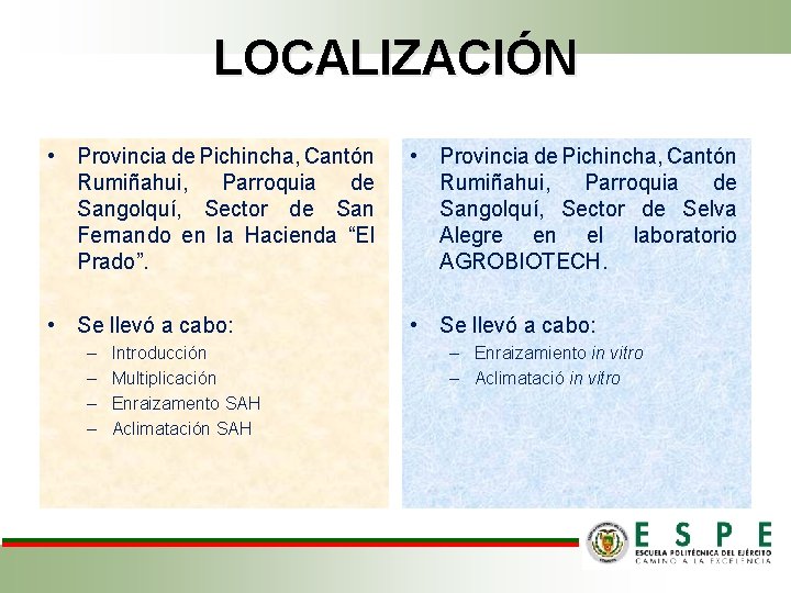 LOCALIZACIÓN • Provincia de Pichincha, Cantón Rumiñahui, Parroquia de Sangolquí, Sector de San Fernando