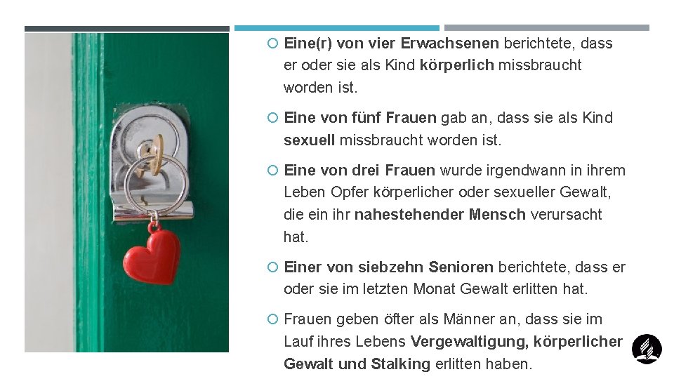  Eine(r) von vier Erwachsenen berichtete, dass er oder sie als Kind körperlich missbraucht