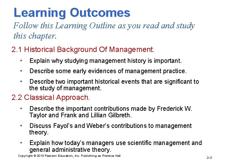 Learning Outcomes Follow this Learning Outline as you read and study this chapter. 2.