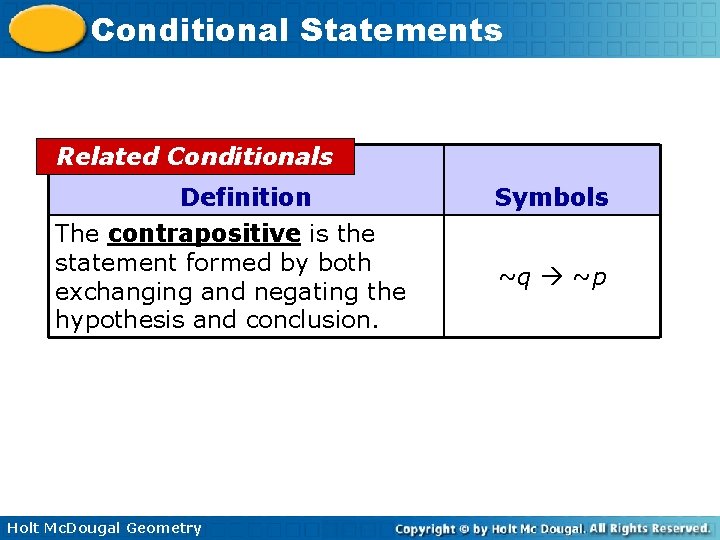 Conditional Statements Related Conditionals Definition The contrapositive is the statement formed by both exchanging
