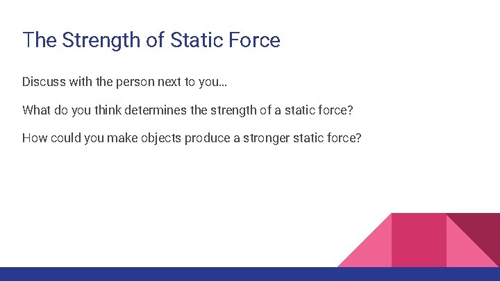 The Strength of Static Force Discuss with the person next to you… What do