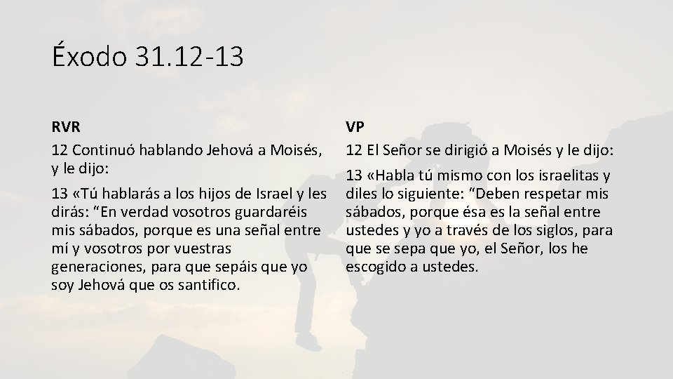 Éxodo 31. 12 -13 RVR 12 Continuó hablando Jehová a Moisés, y le dijo: