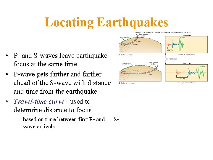 Locating Earthquakes • P- and S-waves leave earthquake focus at the same time •