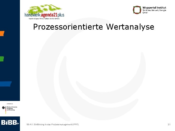 Prozessorientierte Wertanalyse S 5 -A 1: Einführung in das Prozessmanagement (PPP) 21 