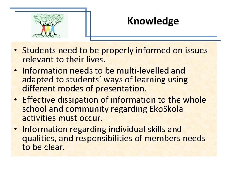 Knowledge • Students need to be properly informed on issues relevant to their lives.