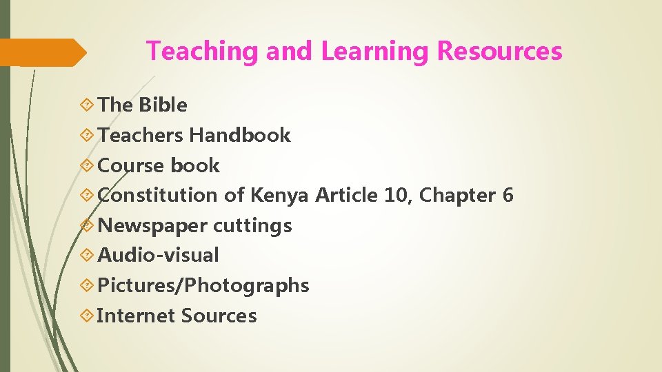 Teaching and Learning Resources The Bible Teachers Handbook Course book Constitution of Kenya Article