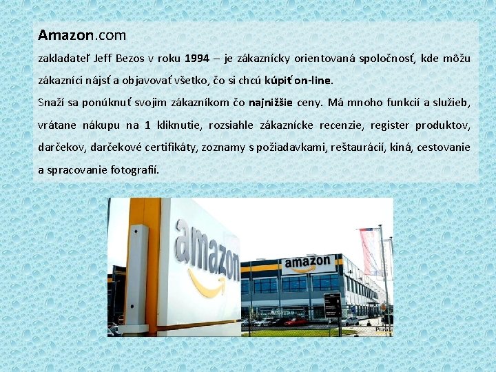 Amazon. com zakladateľ Jeff Bezos v roku 1994 – je zákaznícky orientovaná spoločnosť, kde