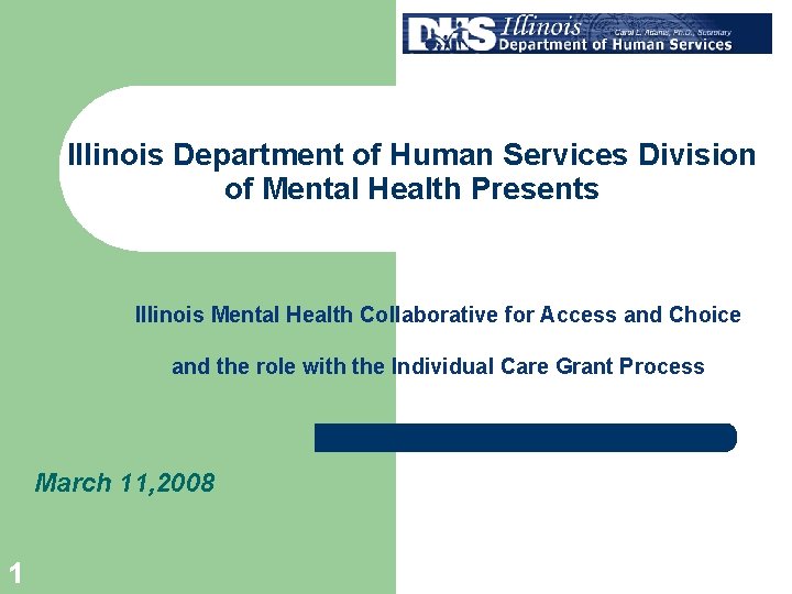 Illinois Department of Human Services Division of Mental Health Presents Illinois Mental Health Collaborative