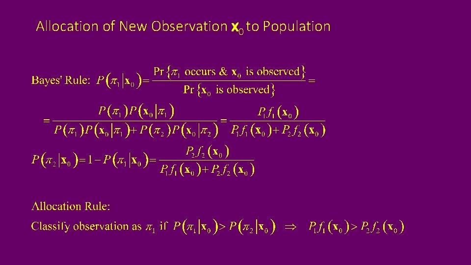 Allocation of New Observation x 0 to Population 