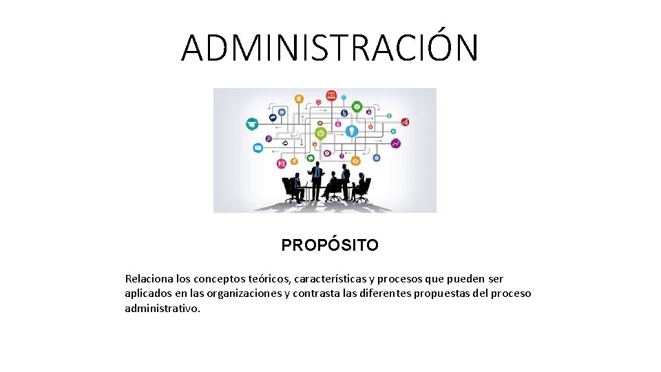 ADMINISTRACIÓN PROPÓSITO Relaciona los conceptos teóricos, características y procesos que pueden ser aplicados en