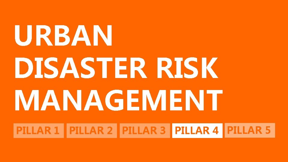 URBAN DISASTER RISK MANAGEMENT PILLAR 1 PILLAR 2 PILLAR 3 PILLAR 4 PILLAR 5