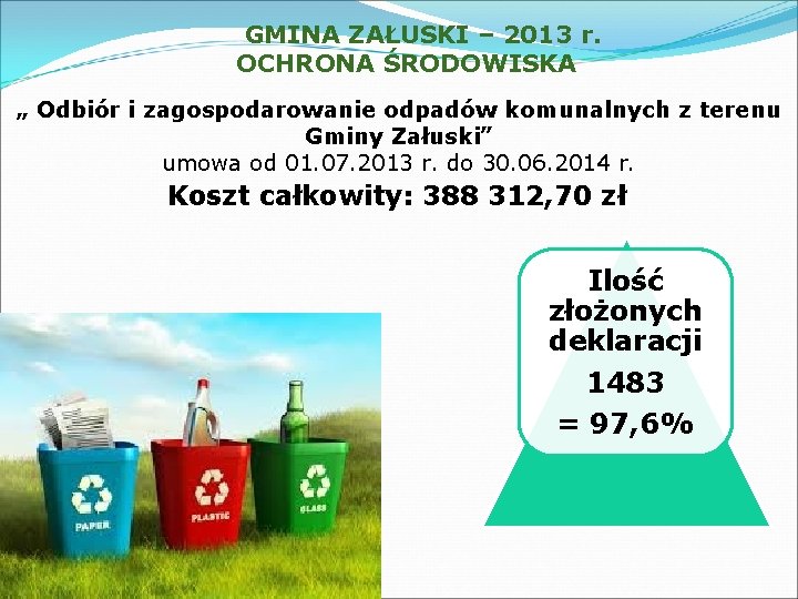 GMINA ZAŁUSKI – 2013 r. OCHRONA ŚRODOWISKA „ Odbiór i zagospodarowanie odpadów komunalnych z