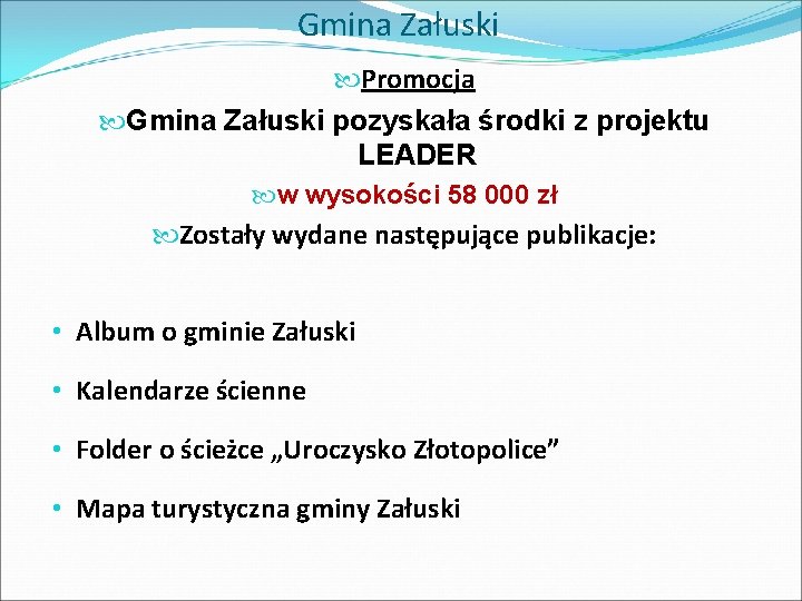 Gmina Załuski Promocja Gmina Załuski pozyskała środki z projektu LEADER w wysokości 58 000