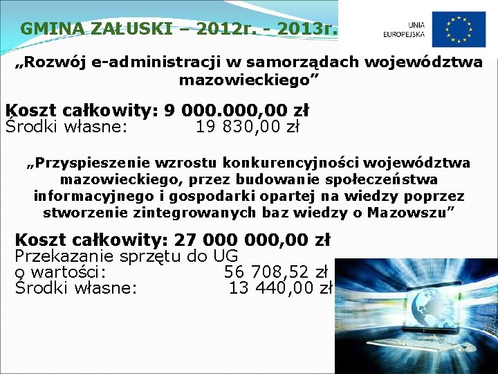 GMINA ZAŁUSKI – 2012 r. - 2013 r. „Rozwój e-administracji w samorządach województwa mazowieckiego”