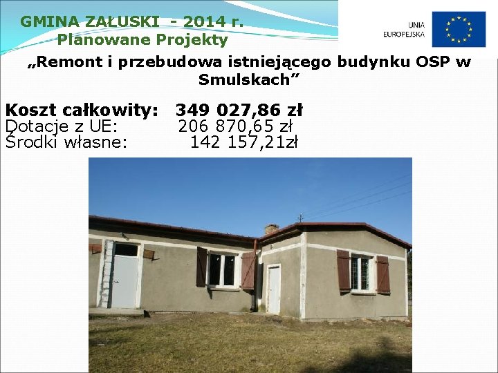 GMINA ZAŁUSKI - 2014 r. Planowane Projekty „Remont i przebudowa istniejącego budynku OSP w